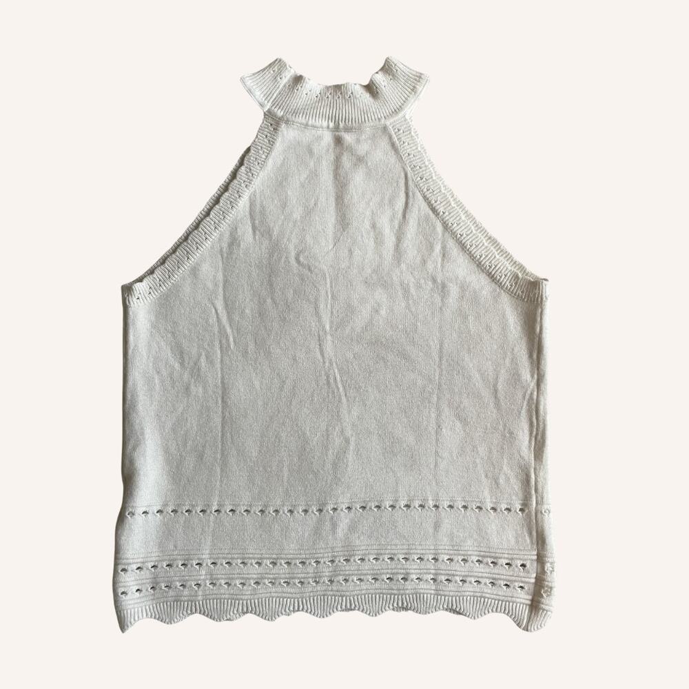 High collar knit tank w/ eyelets, pristine, ivory cream, size M, unbranded